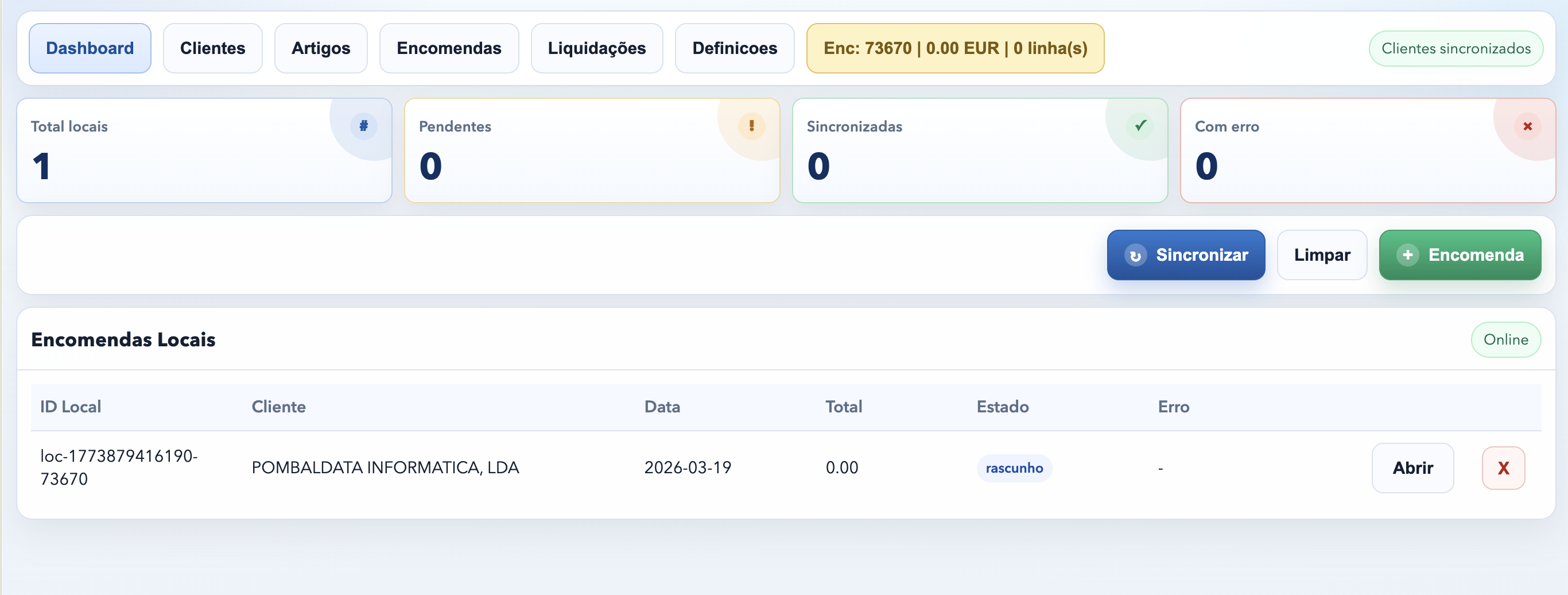 Ecrã da aplicação Teknisoft Orders
